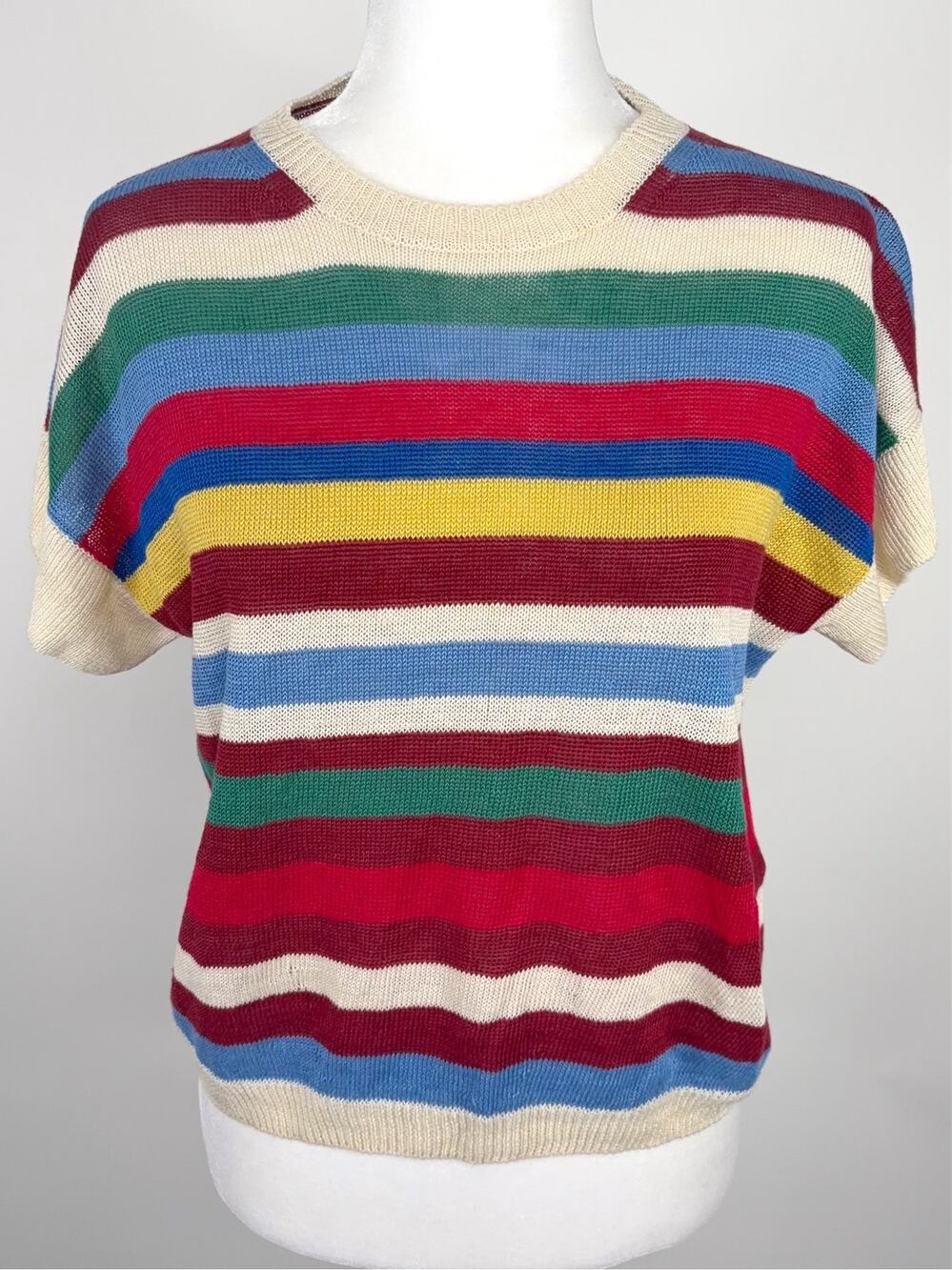 Weekend Max Mara Multicolored Striped 100% Linen Knit Top Size XS